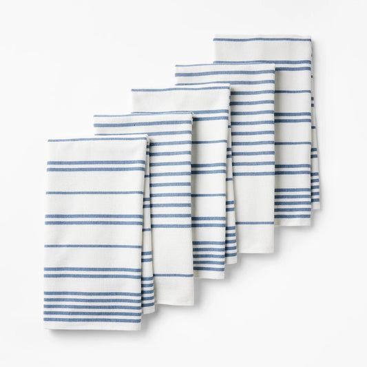 5pc Kitchen Towels Blue - Figmint : Cotton Terry, Stripe Pattern, Machine Washable, Kitchen Hand & Dish Towels, 28x18