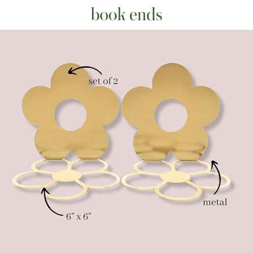 Kate Spade New York Gold Metal Flower 6 X 6 Bookends Book Stopper Set of 2, Flower *Damaged Packaging*