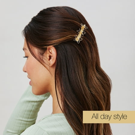 Scunci x Kelsey Anderson Crystal-Embellished Flower Bobby Pins & Barrette, Gold Tone, 3 Count