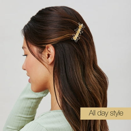Scunci x Kelsey Anderson Crystal-Embellished Flower Bobby Pins & Barrette, Gold Tone, 3 Count