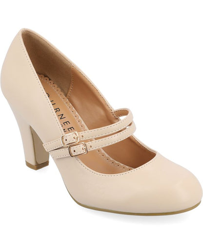 Women's 8.5 Journee Collection Windy Double Strap Mary Jane Pumps - Tan/Beige