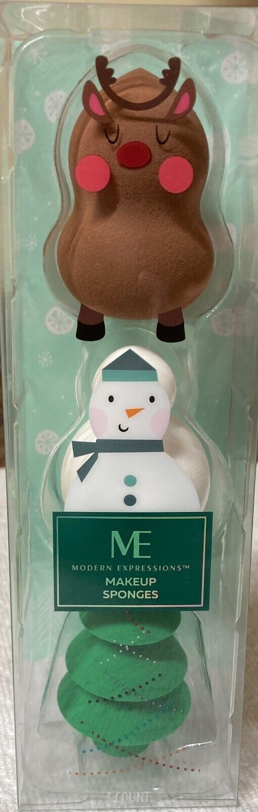 New Christmas Reindeer Snowman & Christmas Tree Festive Set of 3 Makeup Sponges!