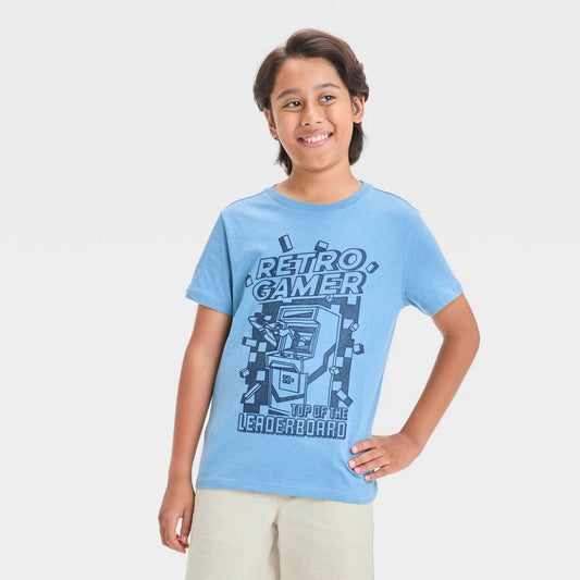 Boys' 2XL (16/18) Short Sleeve 'Top of the Leaderboard' Graphic T-Shirt - Cat & Jack  Dusty Blue Crew Neck