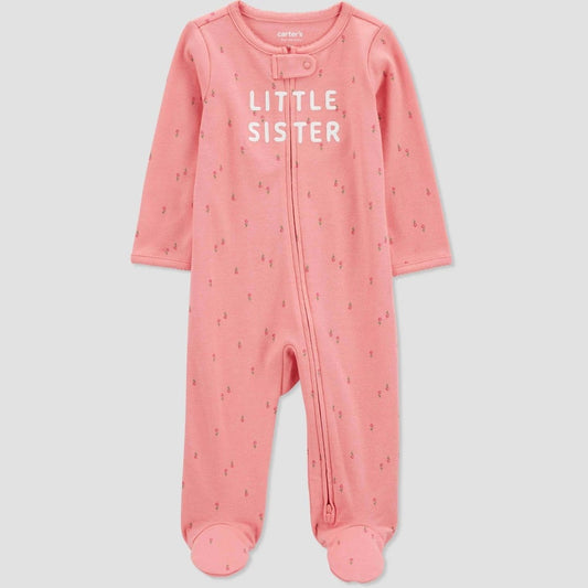 Girls' 9 M - Carter's Just One You Baby Floral Little Sister Sleep N' Play - Pink Cotton Footed Pajamas