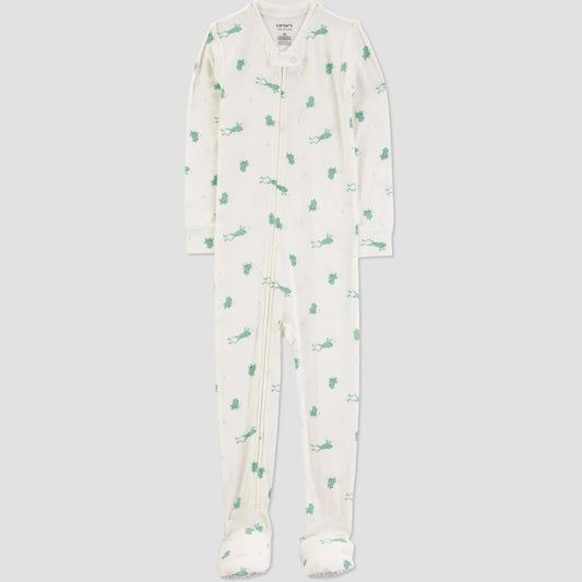 Carter's Frogs Comfy Soft Snug Fit Footed Pajama - Green/Ivory