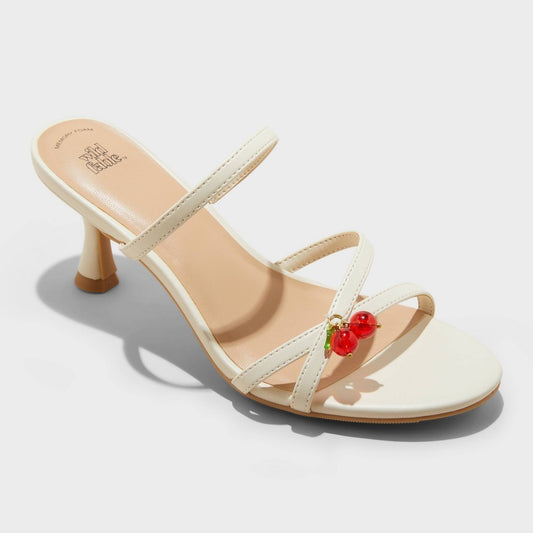 Women's Size 10 Brodie Charm Strappy Heels with Memory Foam Insole - Wild Fable  Ivory 10: Slip-on, Open Toe, Louis Heel, Medium Width