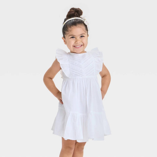 Girls' 12M OshKosh B'gosh Lace Dress - White  Cotton Sleeveless Tunic, Crew Neck, Back Button, Elastic Waistband