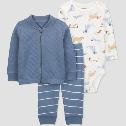 Carter's Toddler Size 18M Just One You Baby Boys' Dogs Jacket - Blue 18M: Stripe Pattern, Midweight, 3-Piece Set