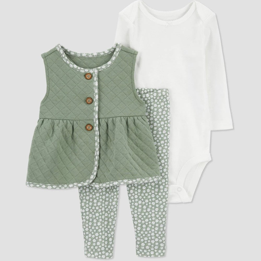 Carter's Just One You Baby Girls' Size 6M Vest Set - Green/White
