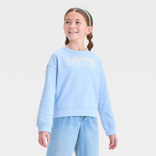 Girls' M(8) - 'Love' French Terry Pullover Sweatshirt - Cat & Jack Light Blue