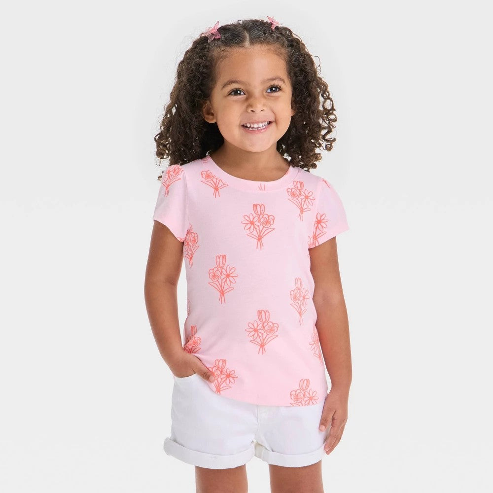 Girls' 3T - Short Sleeve Flowers T-Shirt - Cat & Jack  Light Pink