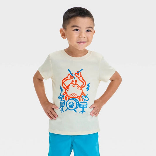 Boys' 5T Short Sleeve Drummer Crab Graphic T-Shirt - Cat & Jack Beige