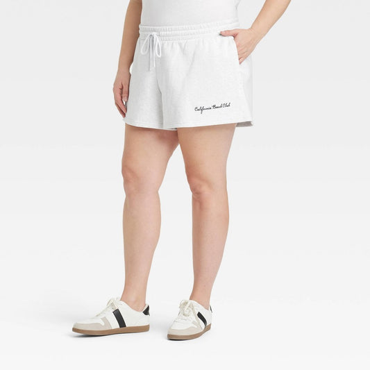 Women's 4X Leisure Studio Mid-Rise Fleece Shorts - Universal Thread Heather Gray Side Pocket Embroidered California Beach Club