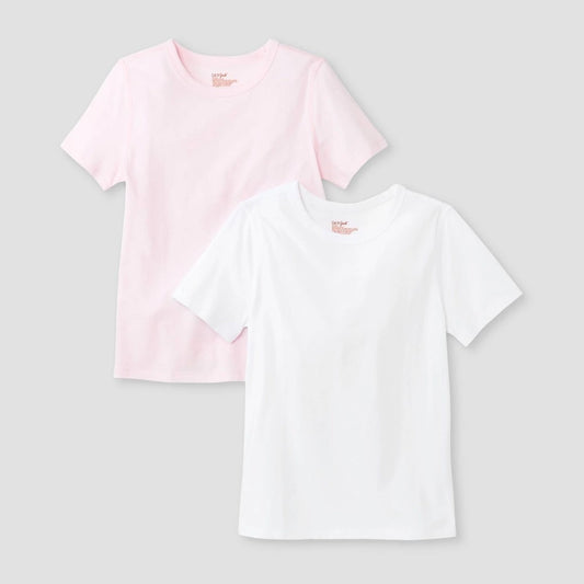 Girls' M(8/9) - 2pk Adaptive Short Sleeve T-Shirt - Cat & Jack  White/Pink