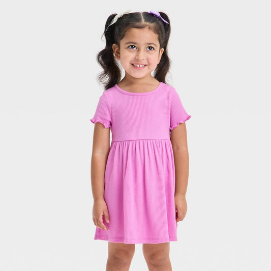 Cat & Jack Short Sleeve Ribbed Dress - Purple