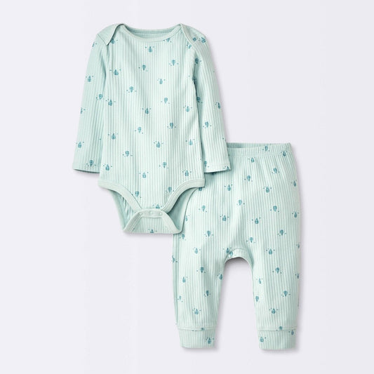 Baby Size 12M, 2pc Balloons Wide Ribbed Top & Bottom Set - Cloud Island  Blue: Cotton Bodysuit & Pants