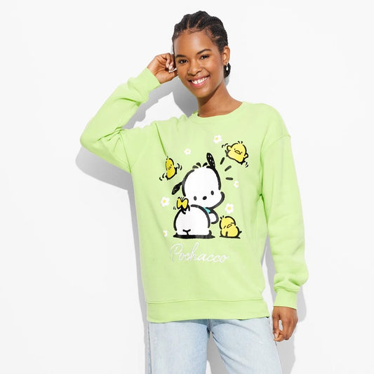 Women's Size - Small,  St. Patrick's Day Pochacco Graphic Sweatshirt - Green