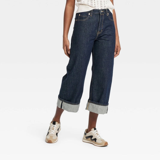 Women's 8 High-Rise Cropped Vintage Wide Leg Jeans - Universal Thread Dark Wash