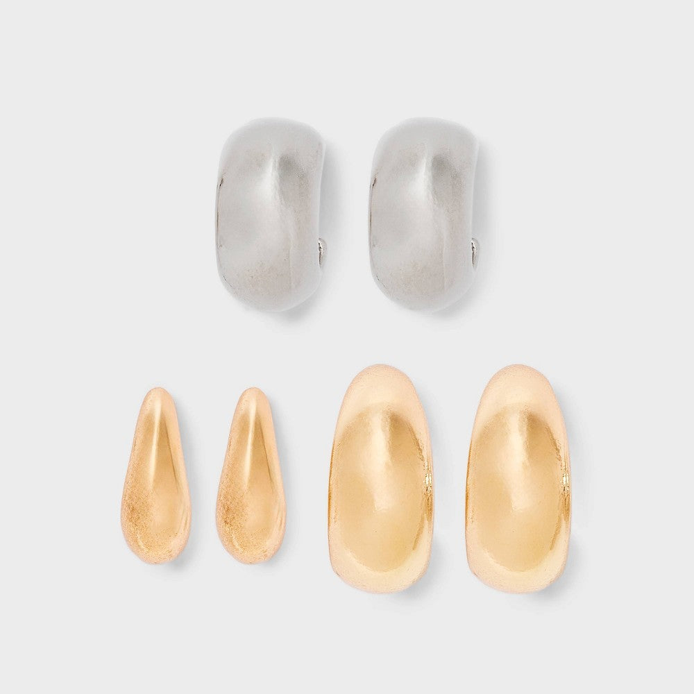 Tubular Hoop Earring Set 3pc - Universal Thread  Multicolor: Steel, Nickel-Free, Zinc Alloy, Post Closure