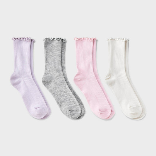 Girls' Size S(5.5-8.5) 4pk Ribbed Crew Socks - Cat & Jack  White/Pink S