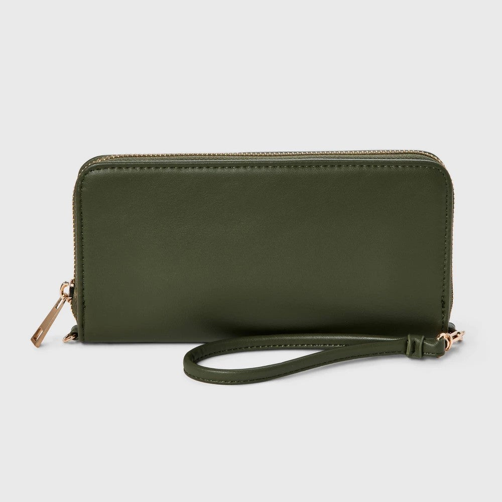 Large Around Zip Wallet - a New Day  Green: Shell, Solid Pattern, 6.25 Strap Length, Zip Pocket