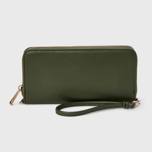 Large Around Zip Wallet - a New Day  Green: Shell, Solid Pattern, 6.25 Strap Length, Zip Pocket