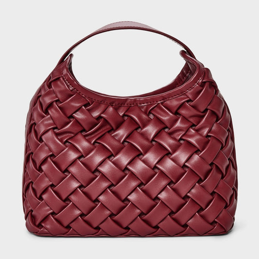 Mini Slouchy Handbag - a New Day Red: Basket Weave Pattern, Polyurethane Shell, Magnetic Closure, Structured Design