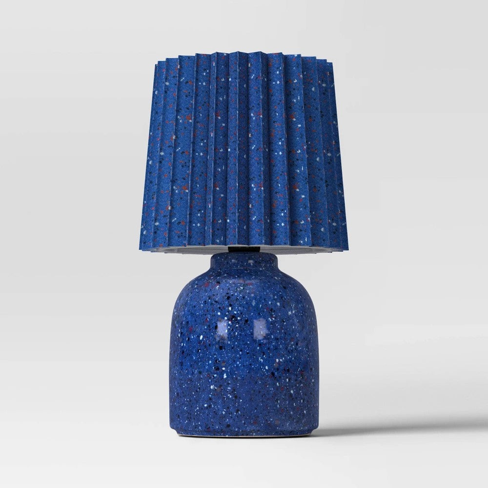 Mini Printed Ceramic Base Table Lamp with Printed Pleated Shade Candid Cobalt - Room Essentials