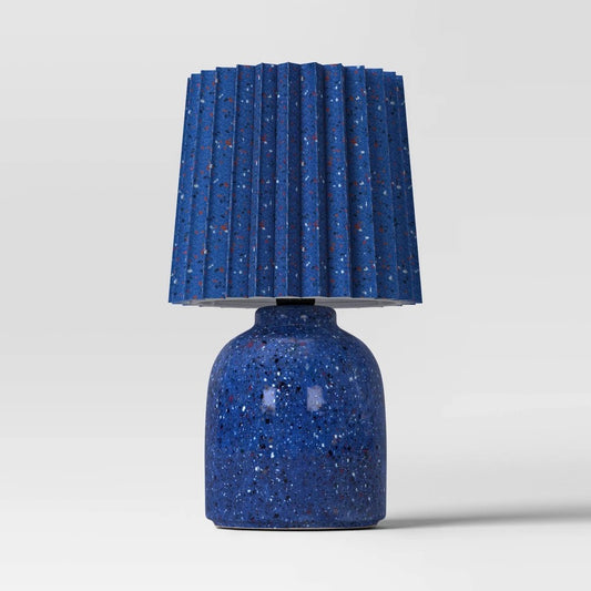 Mini Printed Ceramic Base Table Lamp with Printed Pleated Shade Candid Cobalt - Room Essentials