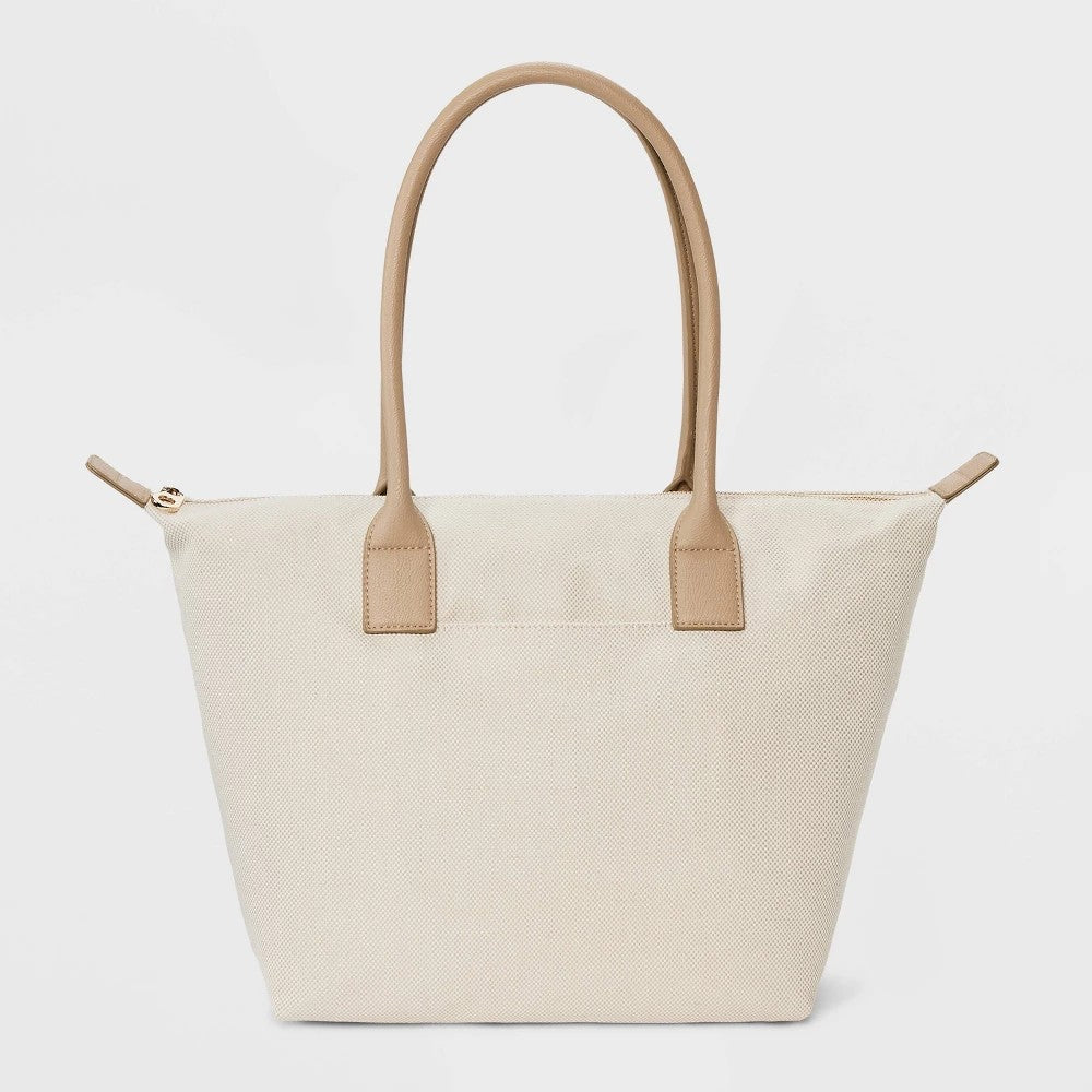Foundational Tote Handbag - Universal Thread  Taupe: Double Handle, Zip Closure, Cotton Canvas, 18.5 Width