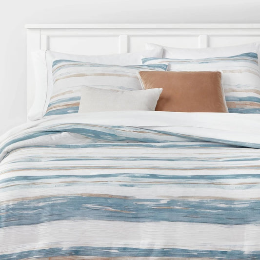 5pc Queen Watercolor Striped Bedding Set Blue *Damaged Package*