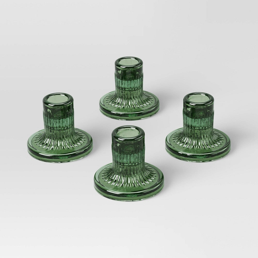 4pk Glass Taper Candle Holder Green - Room Essentials™