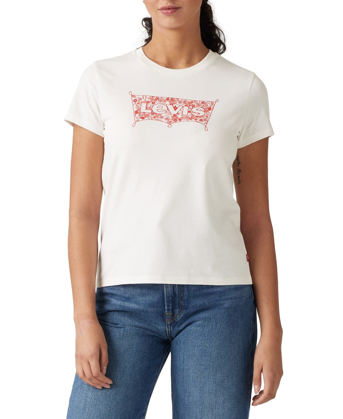 Women's XS Levi's Perfect Graphic Logo Cotton T-shirt Floral