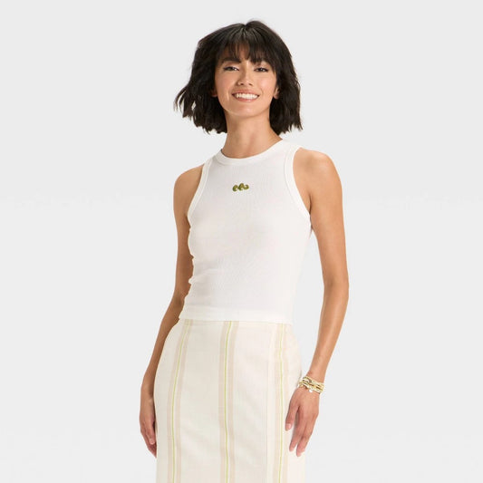 Women's Size M Embroidered Icon Knit Tank Top - a New Day, White