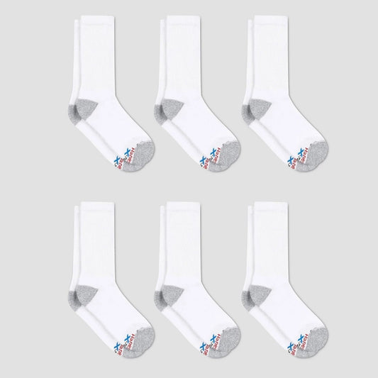 Men's 6-12 Hanes Premium X-Temp Breathable Crew Socks 6pk - White: Cushioned Sole, Reinforced Heel & Toe