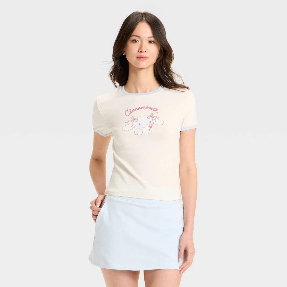 Women's Cinnamoroll Short Sleeve Graphic Baby T-Shirt - Ivory L