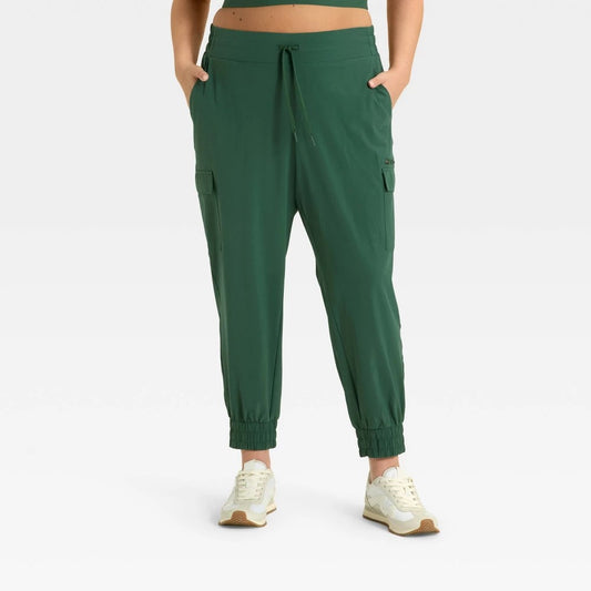 Women's Size 2X Active Light Mid-Rise Cargo Joggers - All in Motion Dark Green