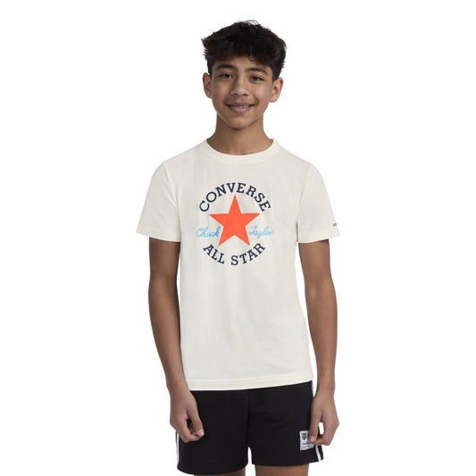 Boys' 7 Converse Short Sleeve Graphic T-Shirt - Cream Cotton-Polyester Blend, Crew Neck