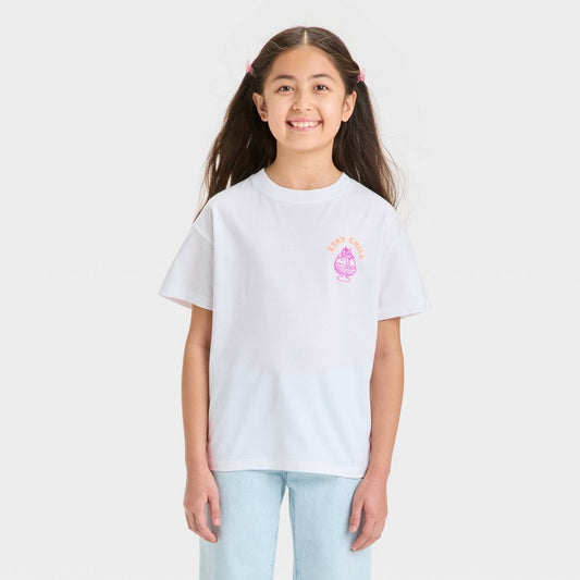 Girls' XS (4/5) Short Sleeve Oversized 'Stay Chill' Front-Back Graphic T-Shirt - Cat & Jack  White