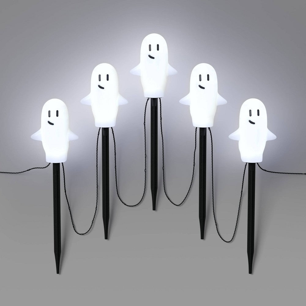 5ct LED Plastic Ghost Halloween Novelty Pathway Lights with Cool White LEDs - Hyde and EEK! Boutique : Outdoor Ghost Decor *Damaged Box*