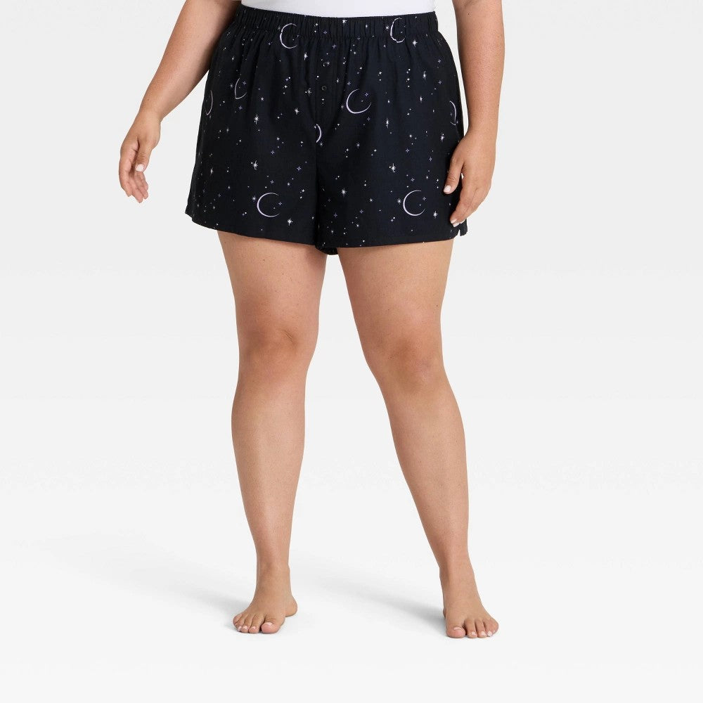 Women's 4X Halloween Celestial Flannel Boxer Pajama Shorts - Hyde and EEK! Boutique  Black