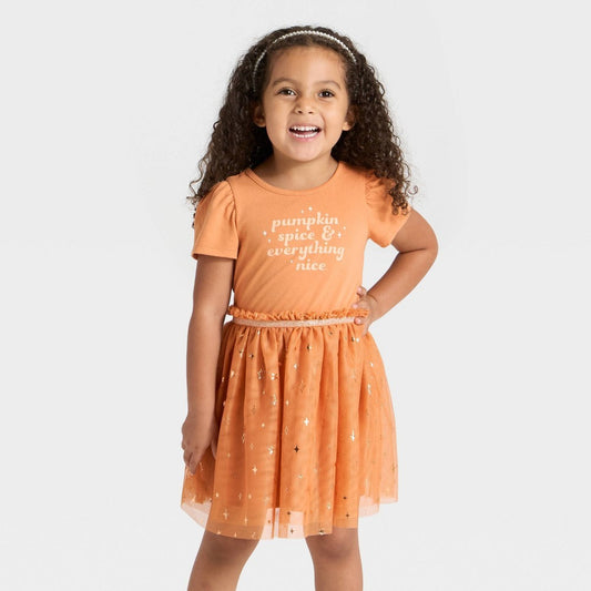 Girls' 12M - Short Sleeve Pumpkin Spice Tulle Dress - Cat & Jack
