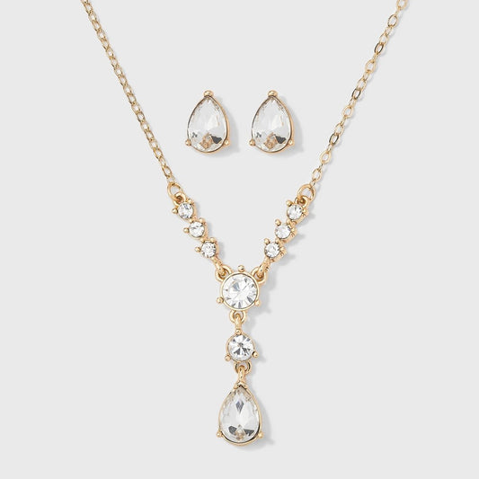 Teardrop Stone Earring and Necklace Set 2pc - a New Day  Gold