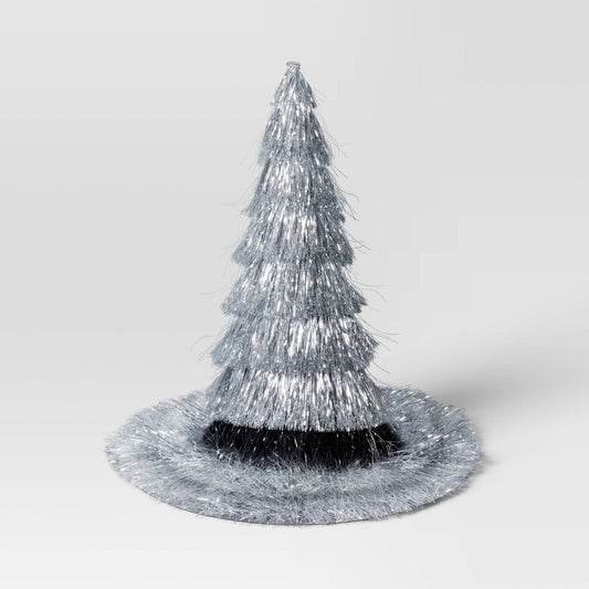 14 Inch Witch Hat Tabletop Halloween Decorative Prop Silver Tinsel - Hyde and EEK! Boutique
