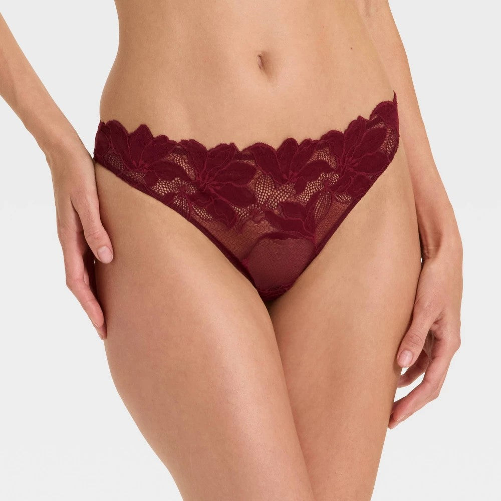 Women's M - Lace Cut Out Thong Underwear - Auden  Berry Red
