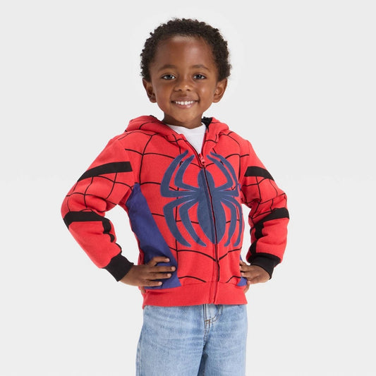 Boys' 3T - Marvel Spider-Man Faux Shearling Hoodie Zip-up Sweatshirt - Red