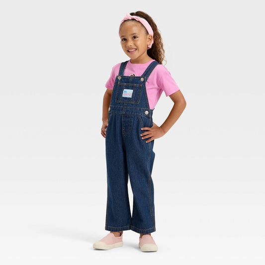 Girls' 2T - 3pk Ms. Rachel Cosplay Denim Overalls and Short Sleeve T-Shirt with Headband Set - Pink