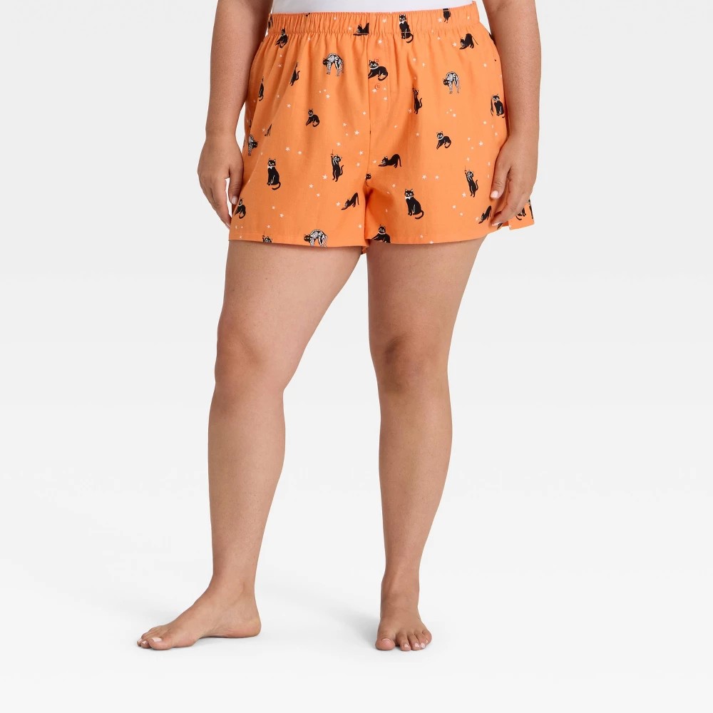Women's Halloween Cats Flannel Boxer Pajama Shorts - Hyde and EEK! Boutique  Orange 4X