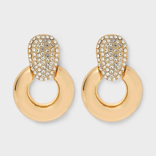 Door Knocker Earrings with Pave Post - A New Day Gold