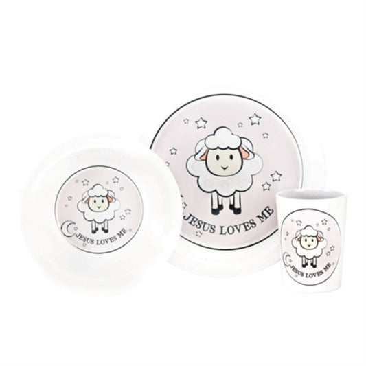 Club Pack of 14 Pale Pink and White  JESUS LOVES ME  Printed Dish Set